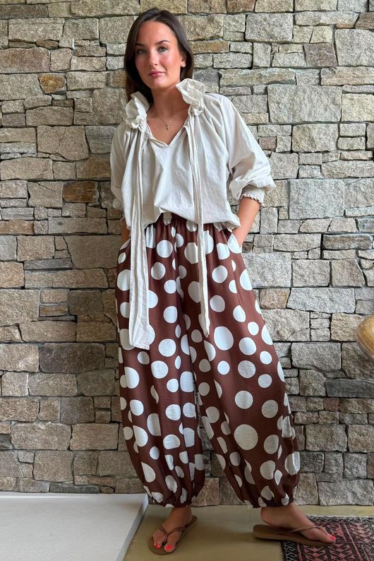 Basso Big Dot Balloon Cuff Pant Chocolate & White